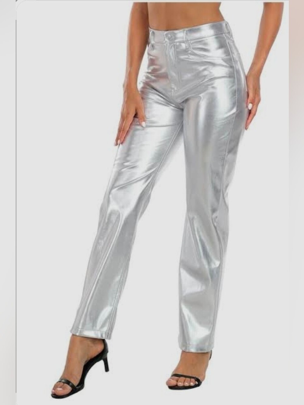 Nwt Haute Monde Silver Metallic Women's Pants Sleek Shine Size Xl